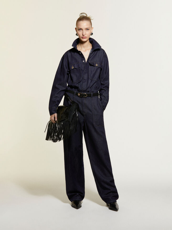 Dark blue denim jumpsuit - women's jumpsuits - Dark Blue | Sisley image number 5